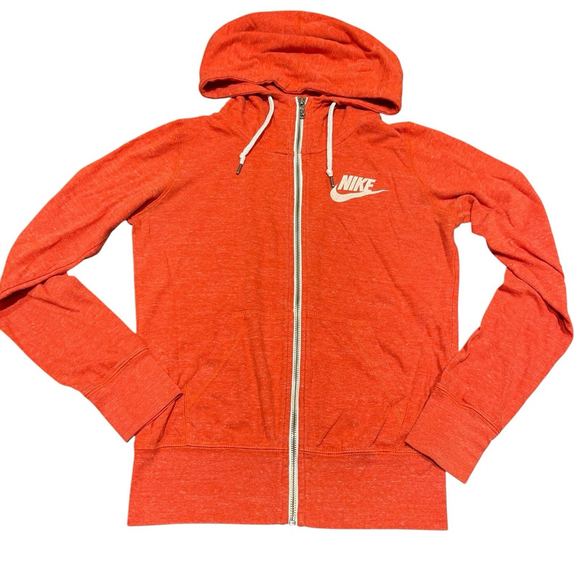 Nike Zip Hoodie Womens Small Red Heather Swoosh Sportswear Lightweight Logo - Picture 1 of 10